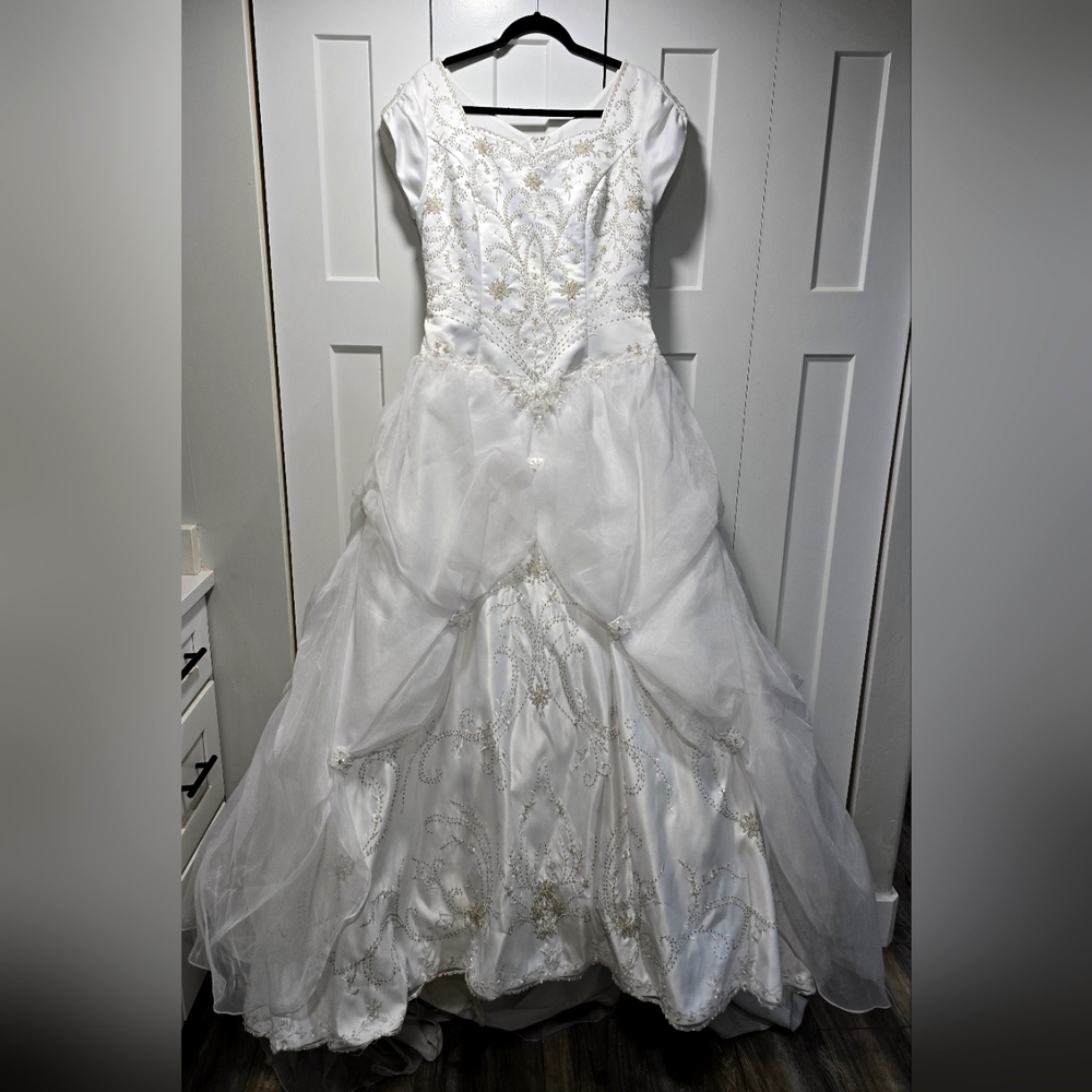 Eternity Bridal White Beaded Ballgown Wedding Dress